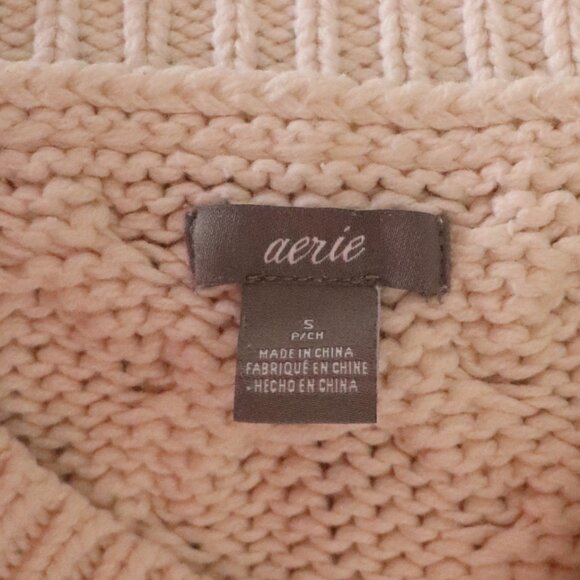 Aerie Womens White Sz S Cable Knit Crewneck Pullover Long Sleeve Ribbed Sweater - Picture 8 of 12